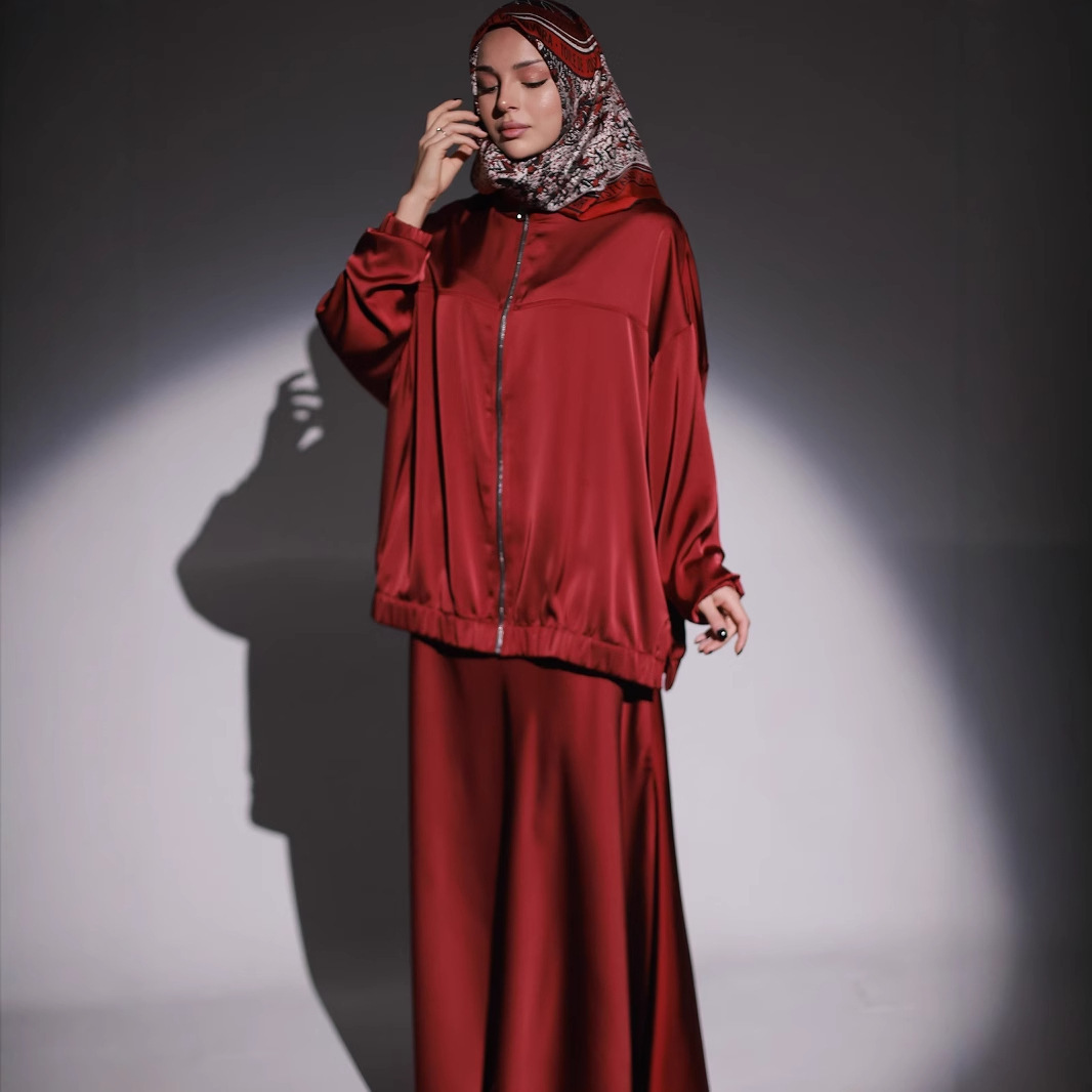 Satin Long-sleeve Dress Set For Women - Image 8