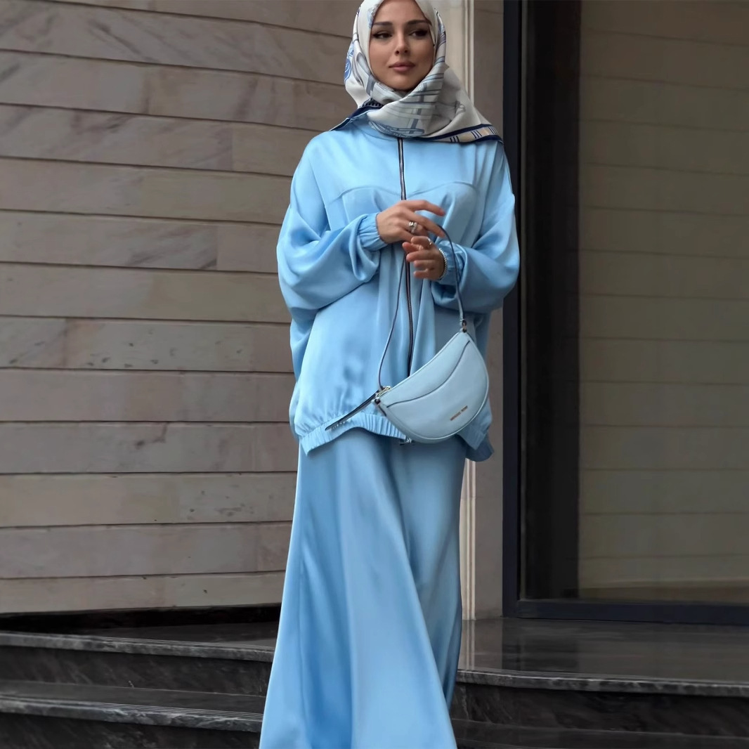 Satin Long-sleeve Dress Set For Women - Image 4