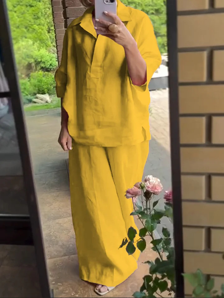 Plus-size Cotton-linen Shirt Set With High-waisted Loose-fitting Trousers - Image 10