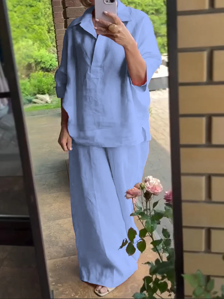 Plus-size Cotton-linen Shirt Set With High-waisted Loose-fitting Trousers - Image 6