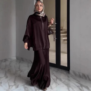Satin Long-sleeve Dress Set For Women