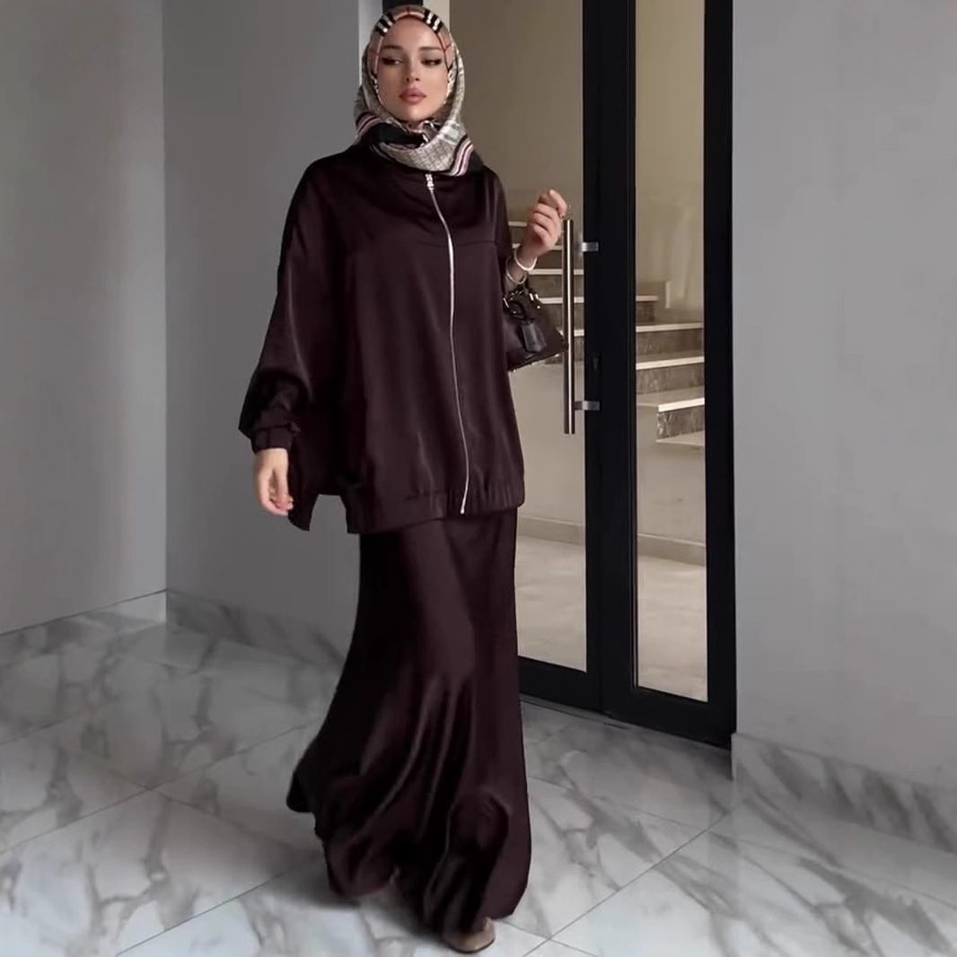 Satin Long-sleeve Dress Set For Women