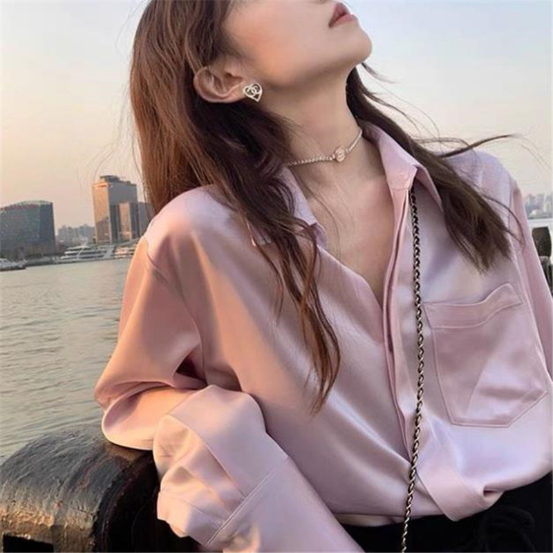 Women's Summer Design Sense Niche Acetate Satin Salt Shirt - Image 8