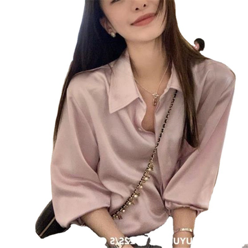 Women's Summer Design Sense Niche Acetate Satin Salt Shirt - Image 2