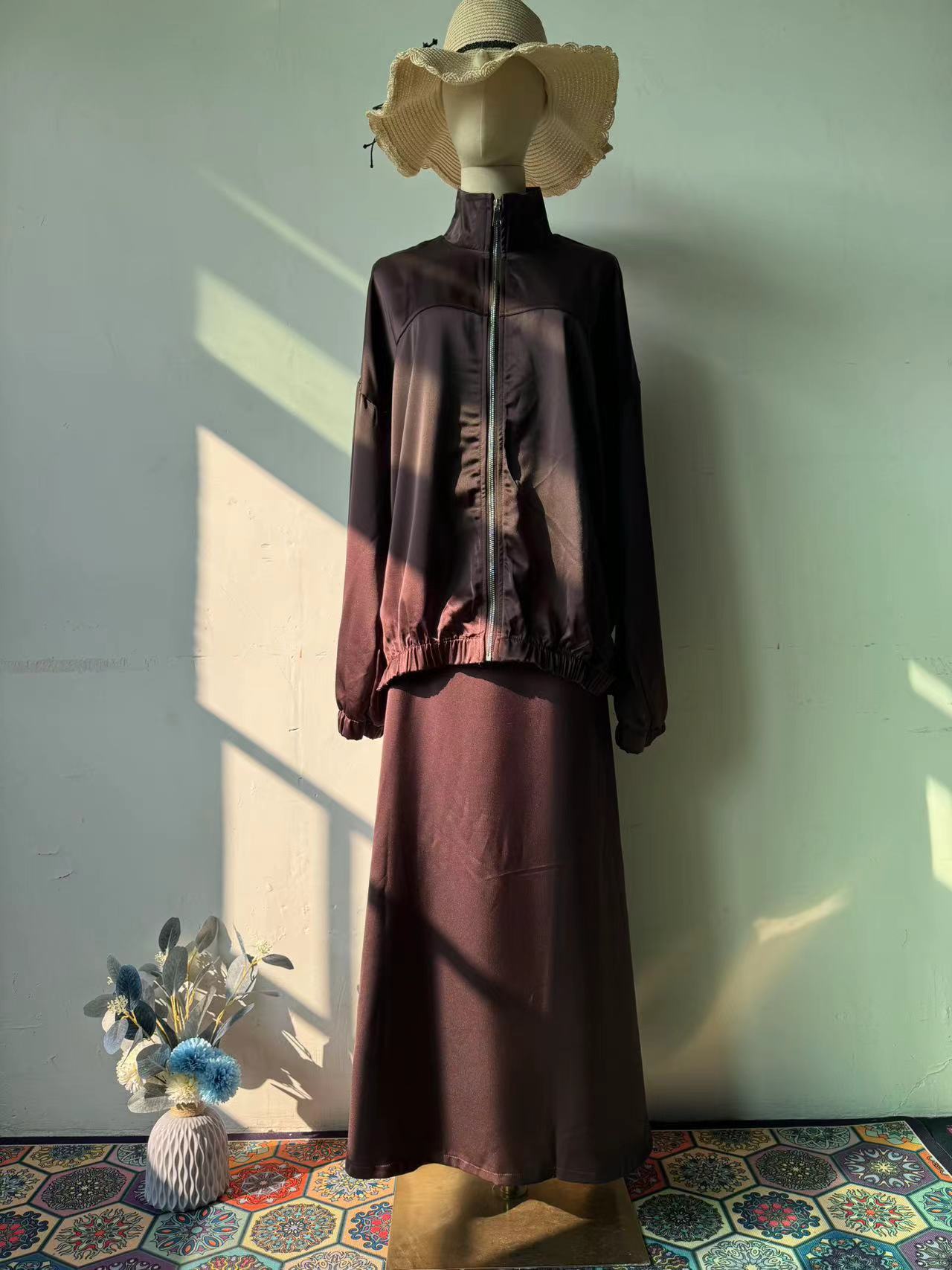 Satin Long-sleeve Dress Set For Women - Image 3