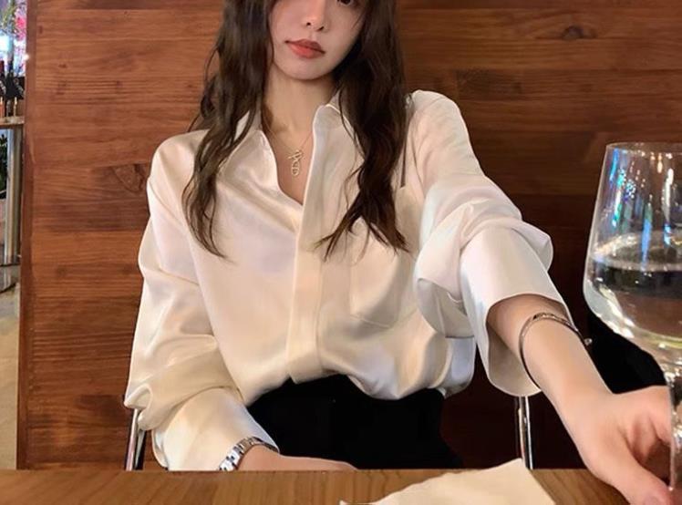 Women's Summer Design Sense Niche Acetate Satin Salt Shirt - Image 10