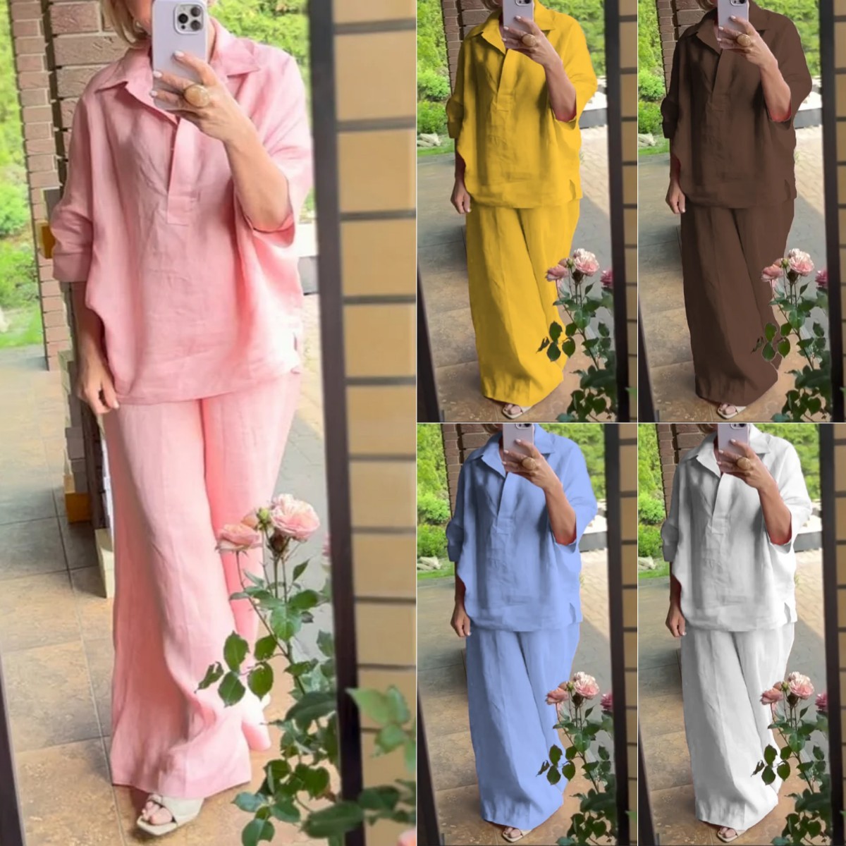 Plus-size Cotton-linen Shirt Set With High-waisted Loose-fitting Trousers - Image 2
