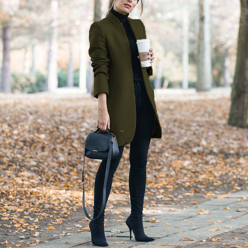 Solid Color Collar Woolen Coat - Image 9