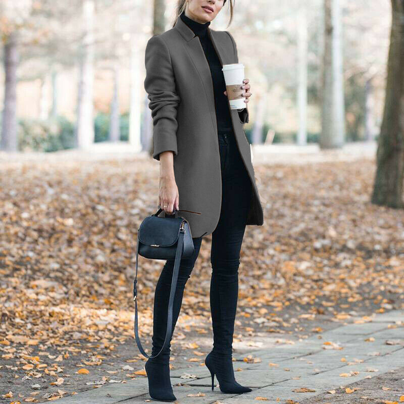 Solid Color Collar Woolen Coat - Image 3
