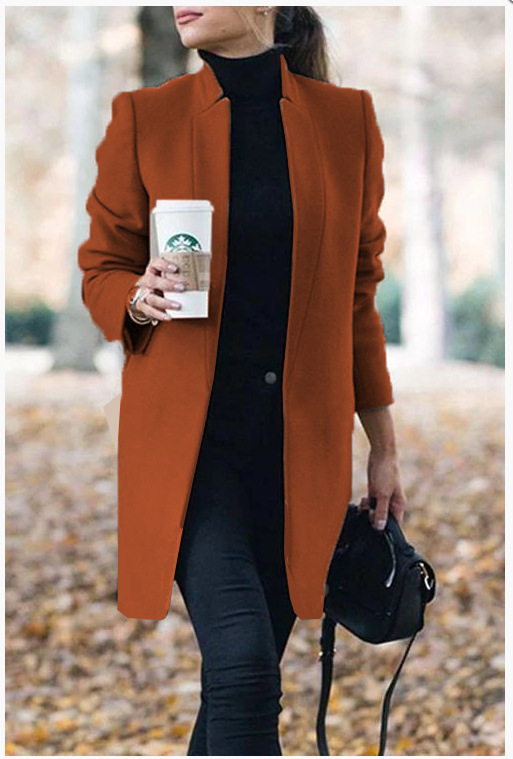 Solid Color Collar Woolen Coat - Image 5