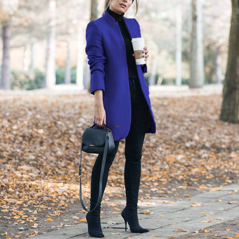 Solid Color Collar Woolen Coat - Image 4