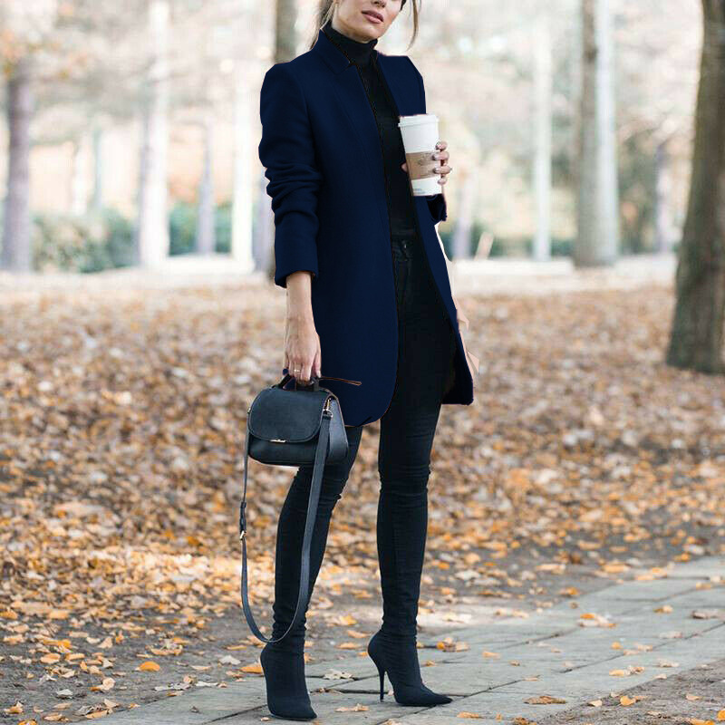 Solid Color Collar Woolen Coat - Image 8