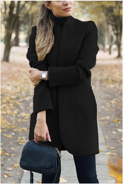 Solid Color Collar Woolen Coat - Image 10