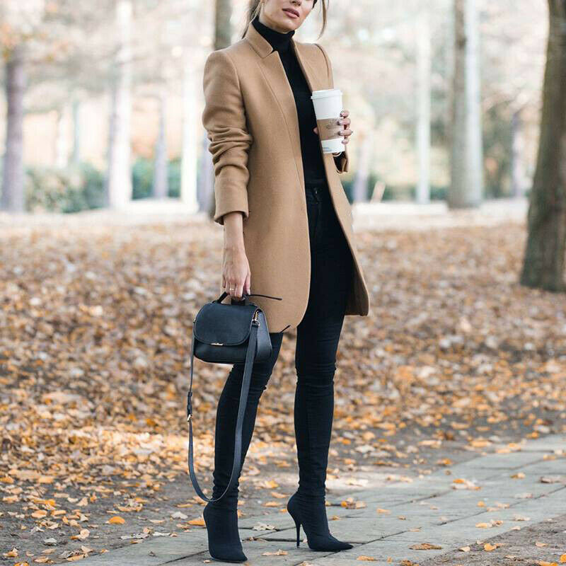 Solid Color Collar Woolen Coat - Image 2